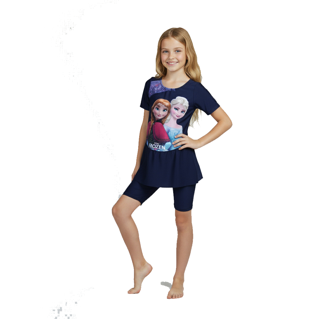 WhatsApp Image 2026-05-05 at 5.43.22 PM Frozen Girls One-piece Swimsuit Set Short Sleeves Round Neck With Frill Cute Frozen Cartoon Printing For 4 To 12 Years - Image 1