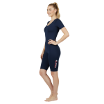 Women One Piece Swimsuit Short leg Half Sleeve Pull Up Ladies Swimming Costume Without Zip Have Plain Back In Black And Navy Colors Size From S To 3XL - Image 3